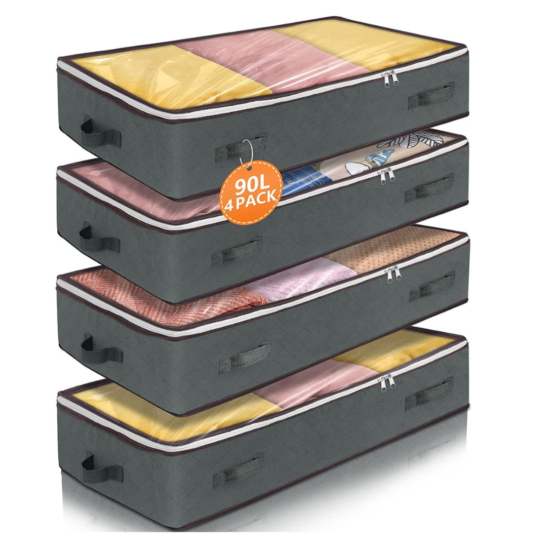 شنط تخزين تحت السرير قابلة للطي للملابس والبطانيات، مجموعة من 6 شنط + شنطة مربعة هدية