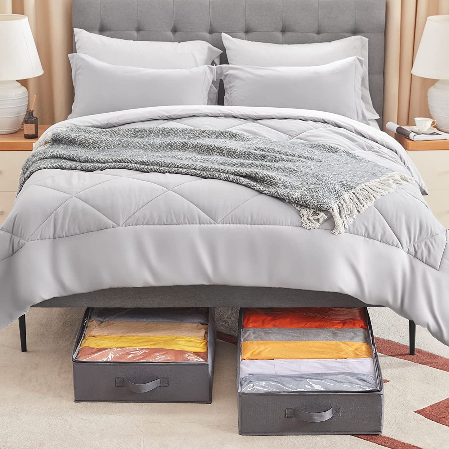 شنط تخزين تحت السرير قابلة للطي للملابس والبطانيات، مجموعة من 6 شنط + شنطة مربعة هدية